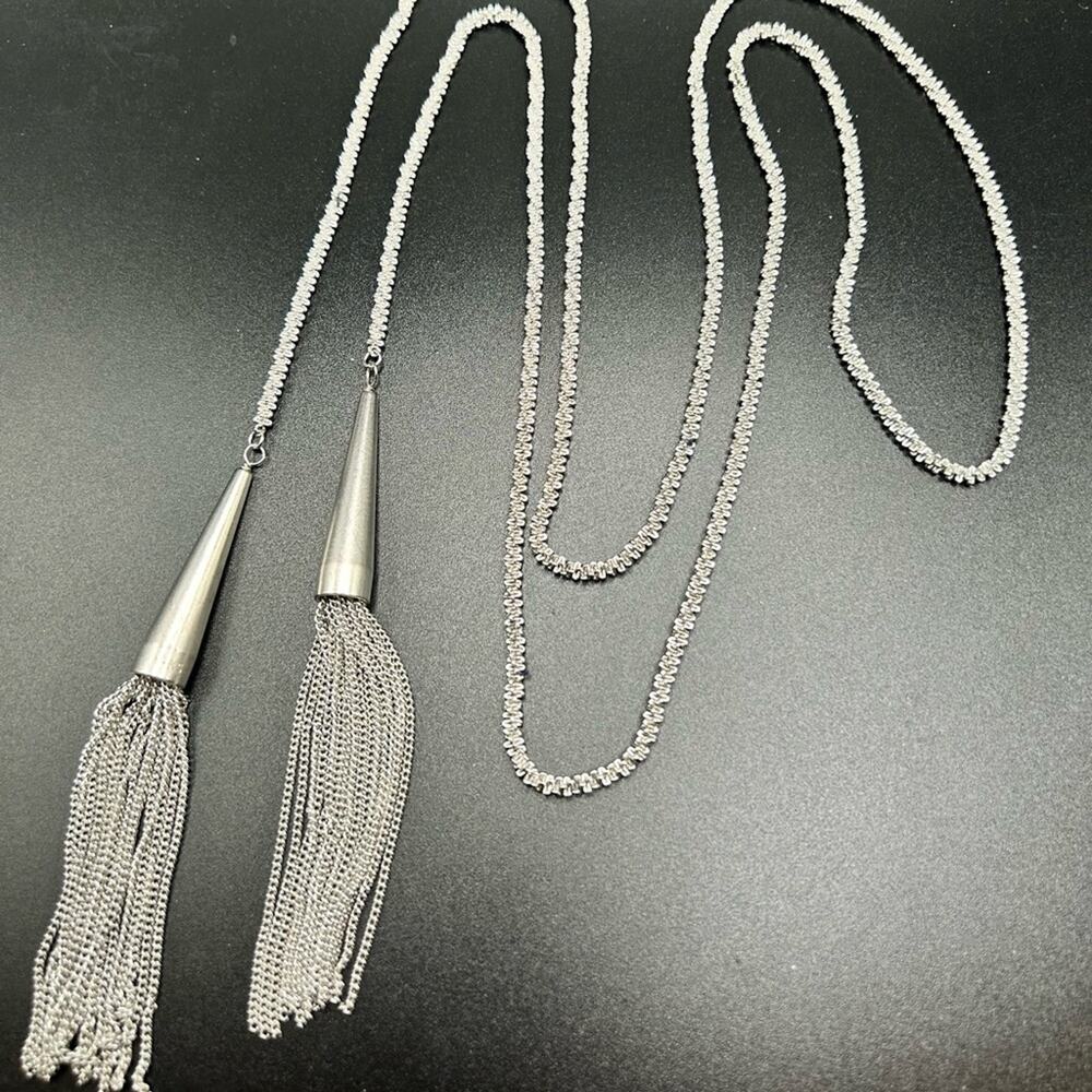 Kendra Scott Phara Tassel Lariat Necklace #H07 long silver tone